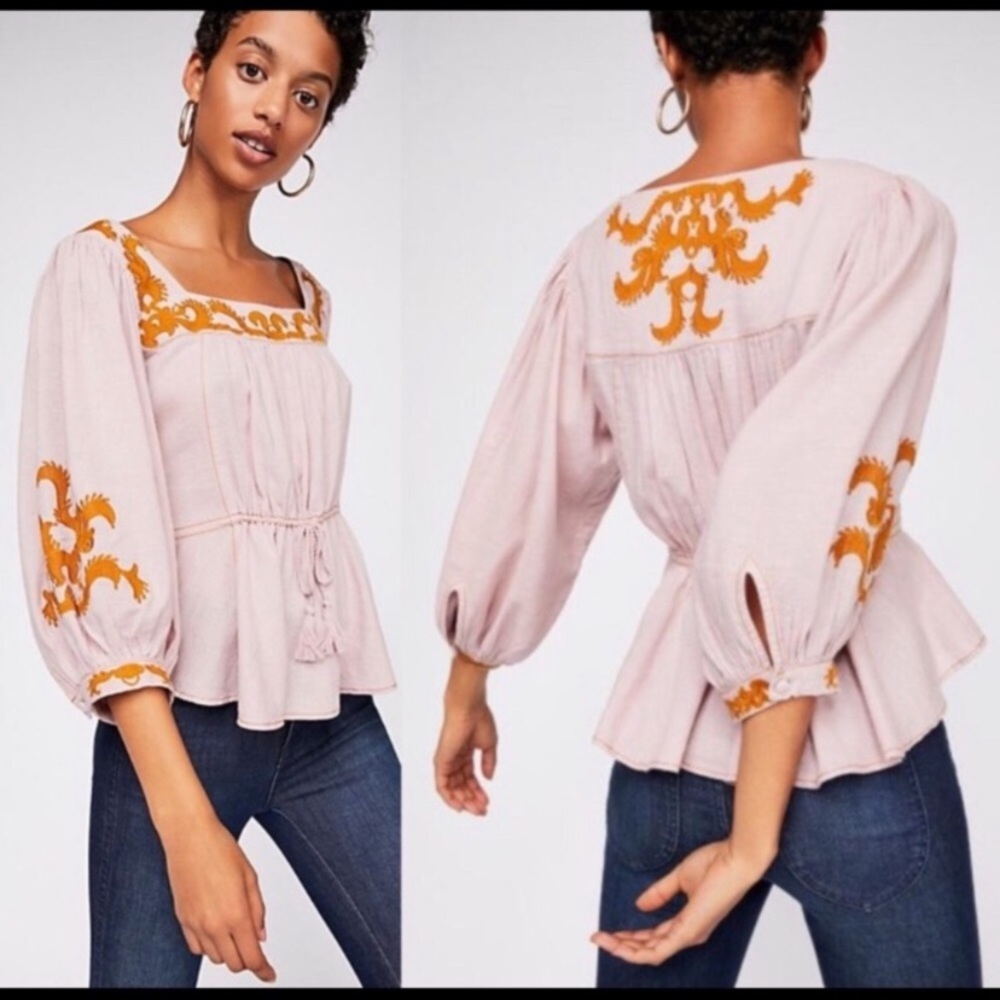 Free people embroidered peasant top